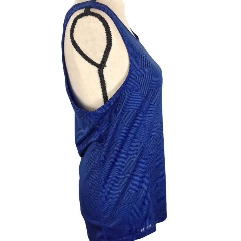 Nike Running Athletic Tank Top Dri Fit Royal Blue Loose Fit Geometric sz Sm